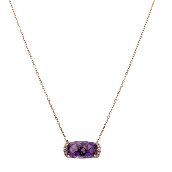 14k Rose Gold East-West Amethyst & Diamond Necklace – Adjustable 16