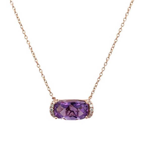 14k Rose Gold East-West Amethyst & Diamond Necklace – Adjustable 16