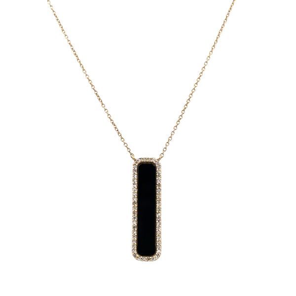 14k Yellow Gold Onyx & Diamond Necklace – Adjustable 18
