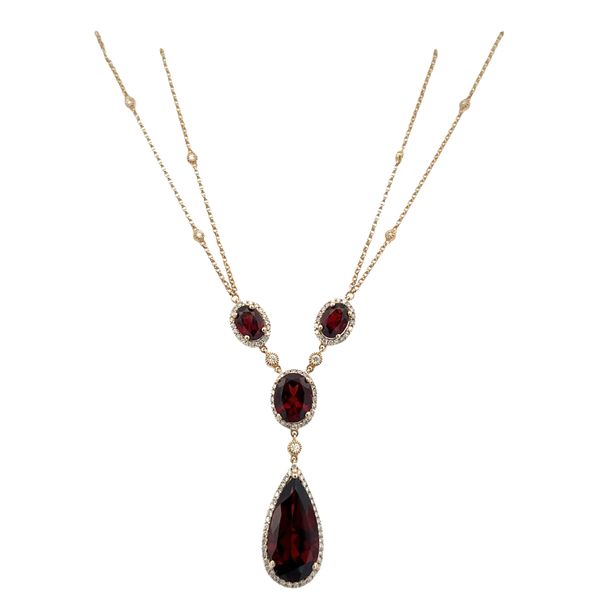 14k Yellow Gold Garnet & Diamond Y-Style Necklace – 16