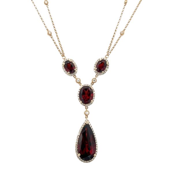 14k Yellow Gold Garnet & Diamond Y-Style Necklace – 16