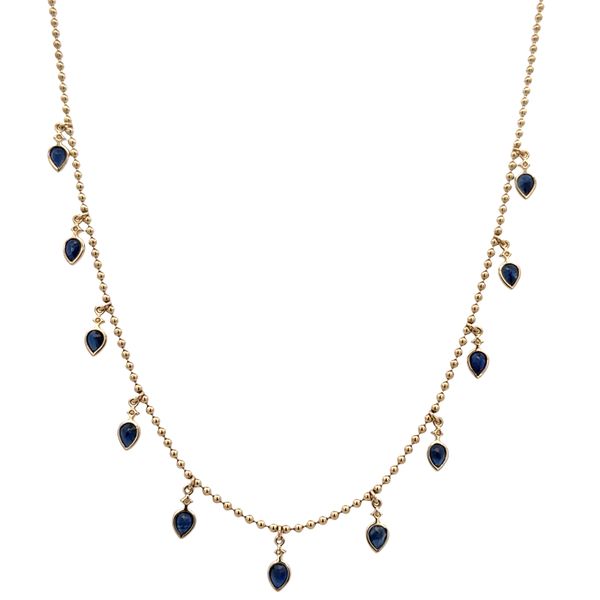 14k Yellow Gold Sapphire & Diamond Station Necklace – Adjustable 18