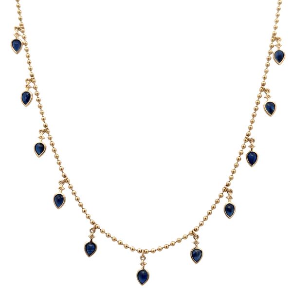 14k Yellow Gold Sapphire & Diamond Station Necklace – Adjustable 18