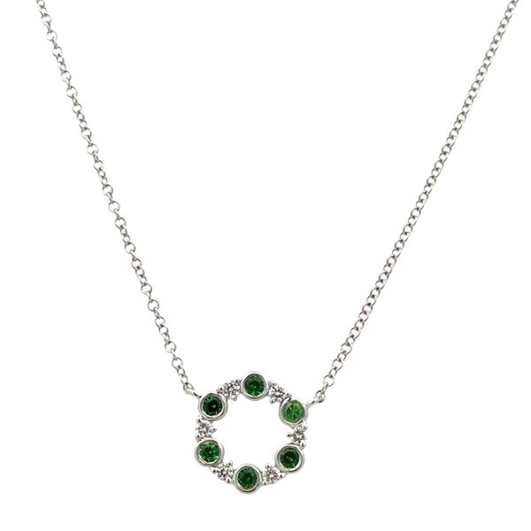 14k White Gold Tsavorite Garnet & Diamond Circle Necklace – 18