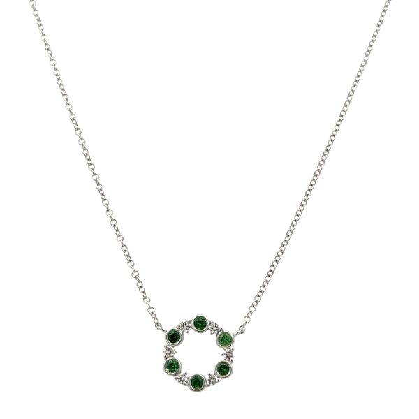 14k White Gold Tsavorite Garnet & Diamond Circle Necklace – 18