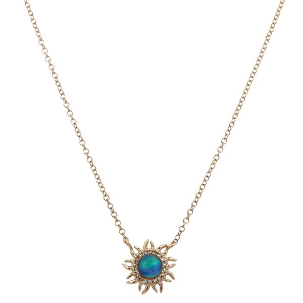 14k Yellow Gold Opal & Diamond Starburst Necklace – Adjustable 16
