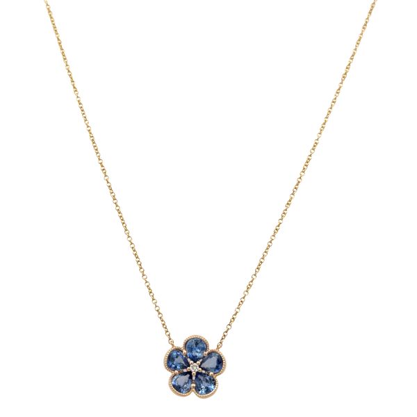 14k Yellow Gold Sapphire Flower Necklace – Adjustable 16