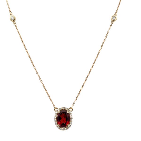 14k Yellow Gold Garnet & Diamond Halo Necklace – 16