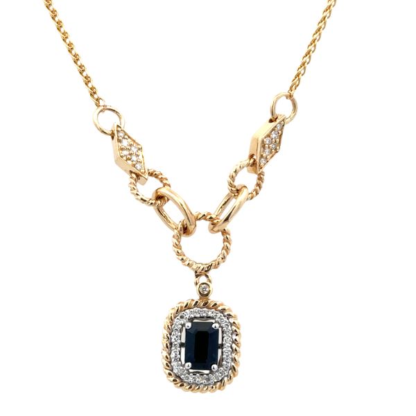 14k Yellow Gold Sapphire & Diamond Y Necklace – 18