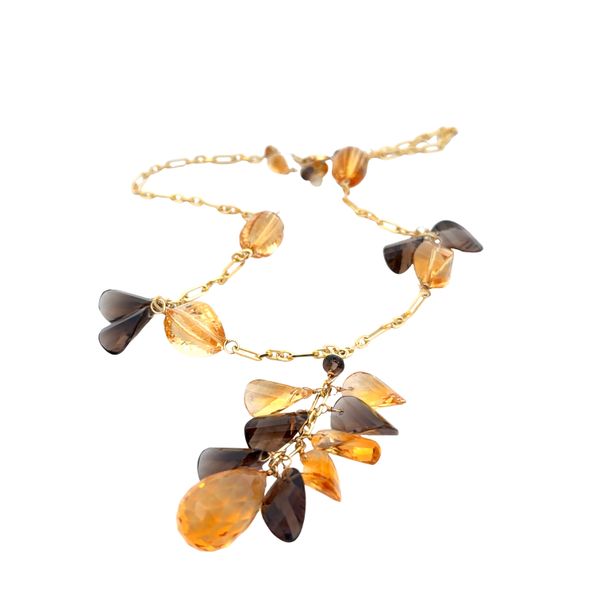 14k Yellow Gold Smoky Quartz & Citrine Briolette Y-Style Necklace – 16