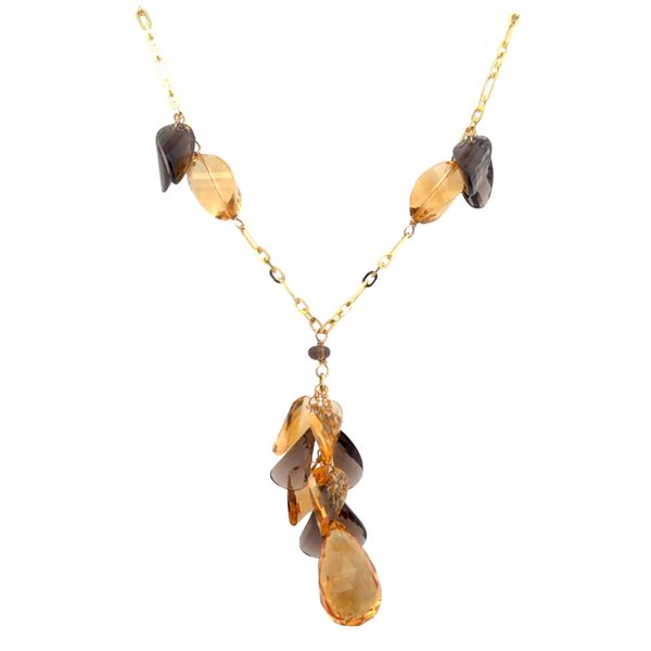 14k Yellow Gold Smoky Quartz & Citrine Briolette Y-Style Necklace – 16