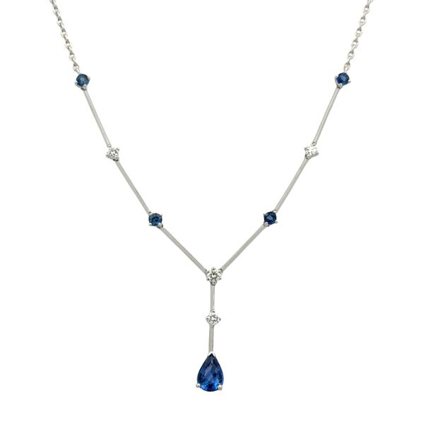 18k White Gold Blue Sapphire & Diamond Y-Style Drop Necklace Perry's Diamonds & Estate Jewelry Charlotte, NC