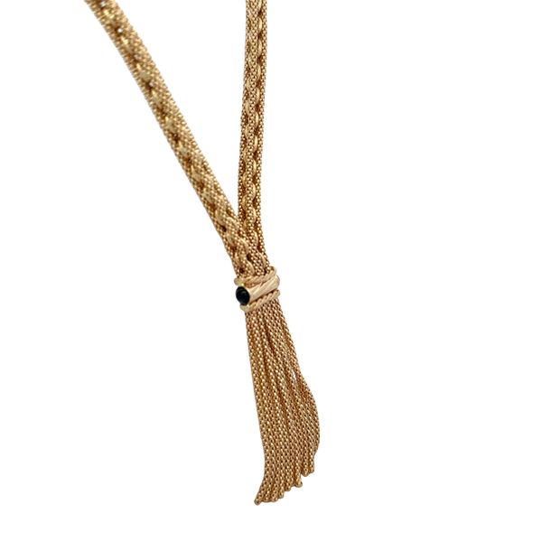 14k Yellow Gold 0.66 CT Sapphire Cabochon Tassel Necklace – 18
