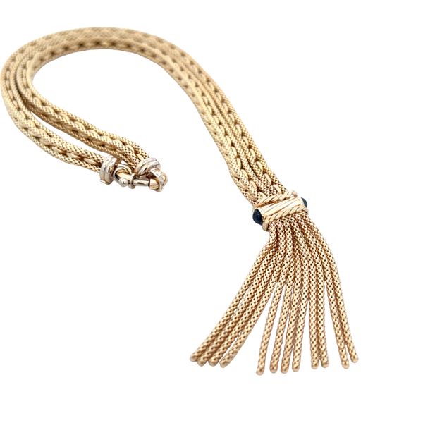 14k Yellow Gold 0.66 CT Sapphire Cabochon Tassel Necklace – 18