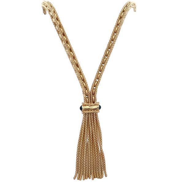 14k Yellow Gold 0.66 CT Sapphire Cabochon Tassel Necklace – 18
