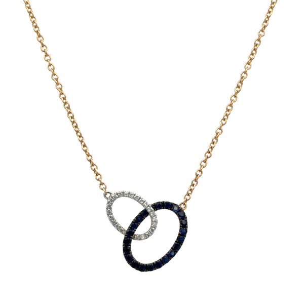 14k Yellow & White Gold Interlocking Oval Sapphire & Diamond Necklace – Adjustable 18