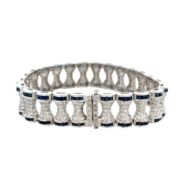 Antique Art Deco 18k White Gold Diamond and Sapphire Bracelet — Circa 1920s Image 2 Perry's Diamonds & Estate Jewelry Charlotte, NC