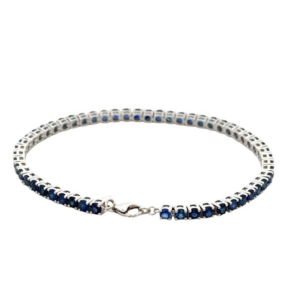 14k White Gold Blue Sapphire Line Bracelet Image 2 Perry's Diamonds & Estate Jewelry Charlotte, NC