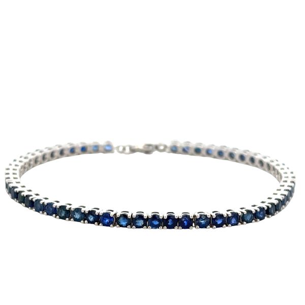 14k White Gold Blue Sapphire Line Bracelet Perry's Diamonds & Estate Jewelry Charlotte, NC