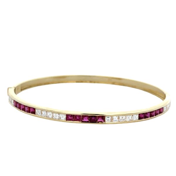 14k Yellow Gold Ruby & Diamond Bangle Bracelet – 7.5