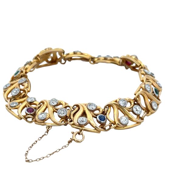 Antique Art Nouveau Platinum & 14k Yellow Gold Gemstone Bracelet – 7.25