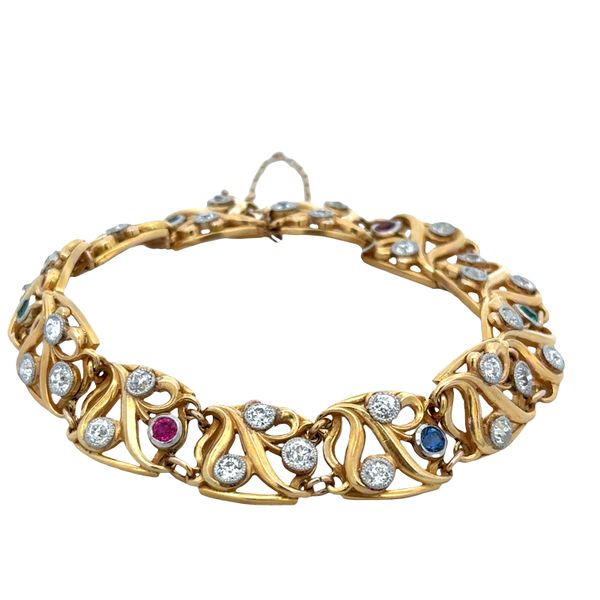 Antique Art Nouveau Platinum & 14k Yellow Gold Gemstone Bracelet – 7.25