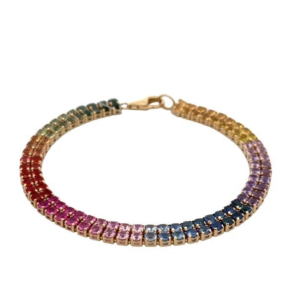14k Yellow Gold Two-Row Multicolored Sapphire Bracelet – 7
