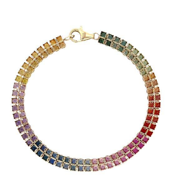 14k Yellow Gold Two-Row Multicolored Sapphire Bracelet – 7