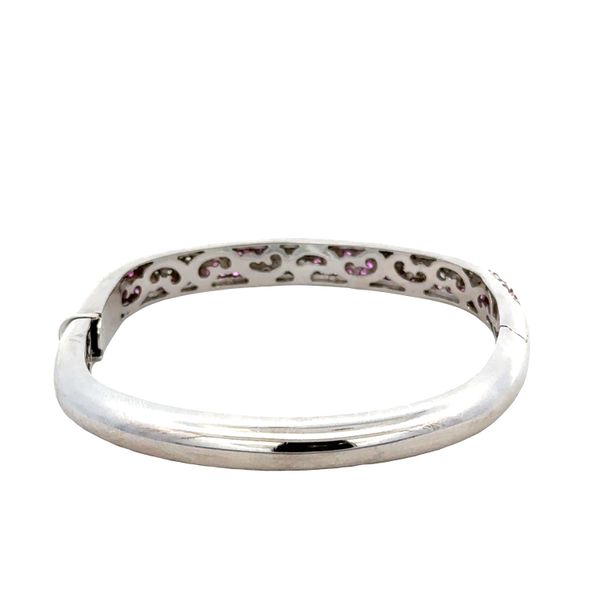 Estate 18k White Gold Pink Sapphire & Diamond Swirl Bangle – Fits 6