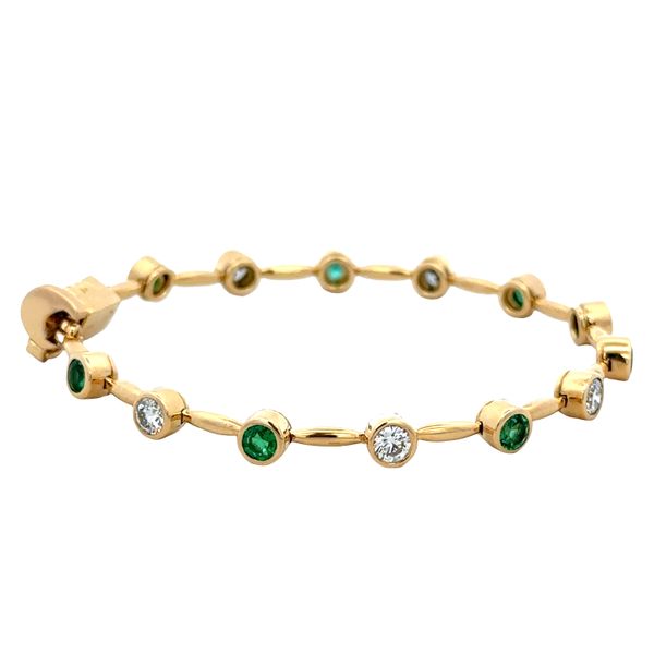 Estate Barnett Robinson 18k Yellow Gold Emerald & Diamond Line Bracelet – 6 3/8