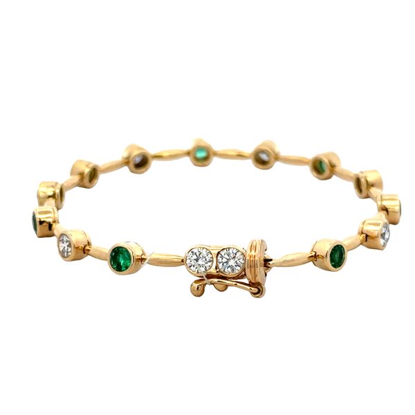 Estate Barnett Robinson 18k Yellow Gold Emerald & Diamond Line Bracelet – 6 3/8