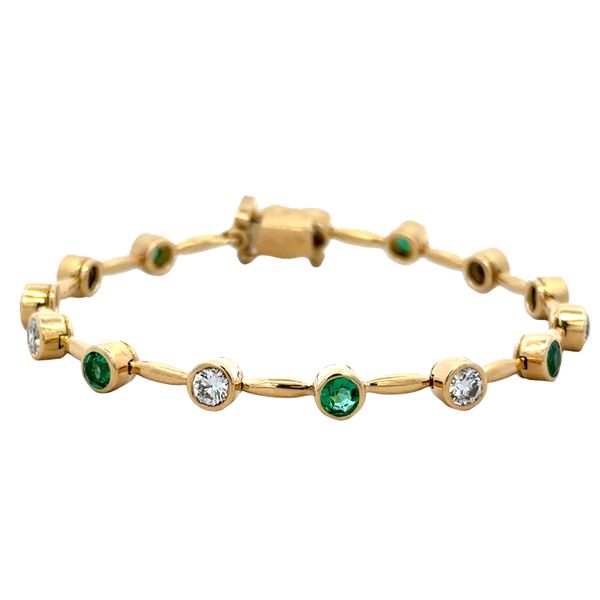 Estate Barnett Robinson 18k Yellow Gold Emerald & Diamond Line Bracelet – 6 3/8