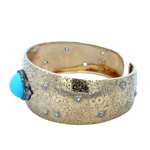 Antique Victorian 18k Yellow Gold Turquoise & Diamond Cuff Bracelet Image 3 Perry's Diamonds & Estate Jewelry Charlotte, NC