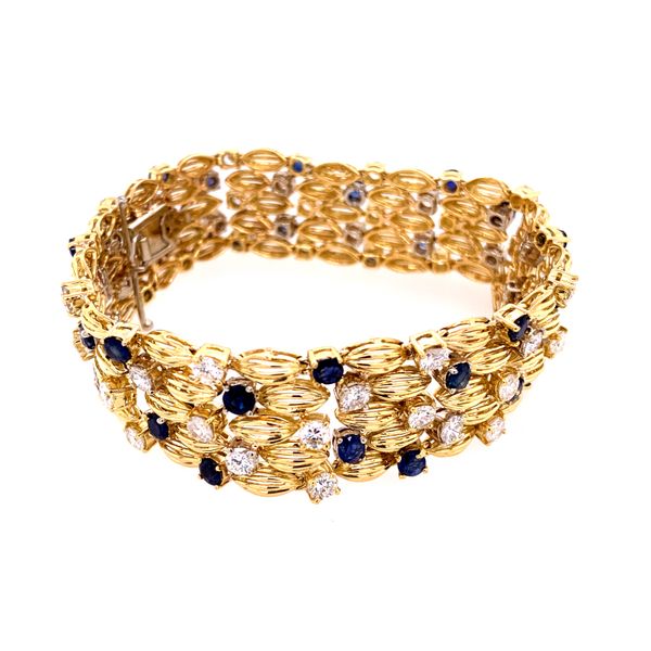 Wide Sapphire and Diamond Bracelet in Yellow Gold Image 2 Perry's Diamonds & Estate Jewelry Charlotte, NC