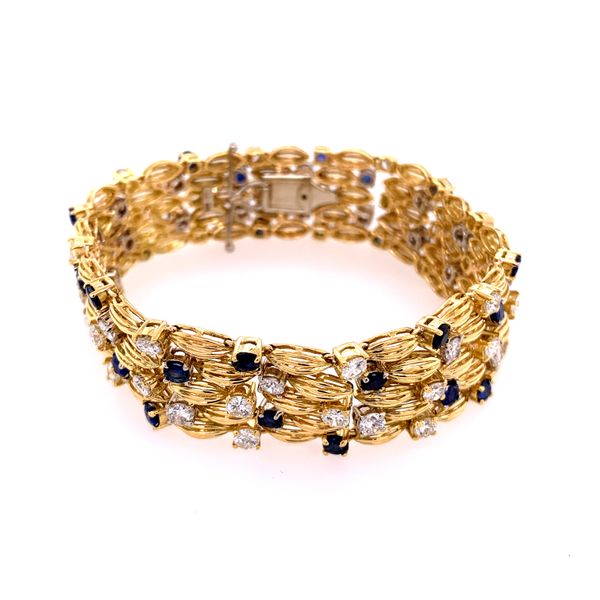 Wide Sapphire and Diamond Bracelet in Yellow Gold Perry's Diamonds & Estate Jewelry Charlotte, NC