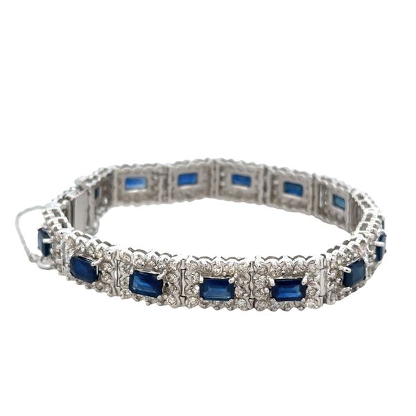 14k White Gold Sapphire & Diamond Halo Bracelet – 7