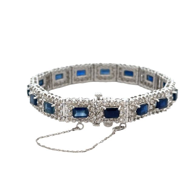 14k White Gold Sapphire & Diamond Halo Bracelet – 7