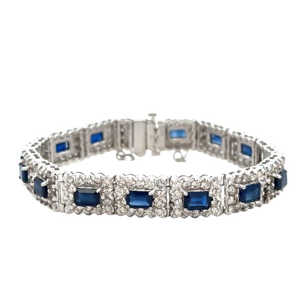 14k White Gold Sapphire & Diamond Halo Bracelet – 7