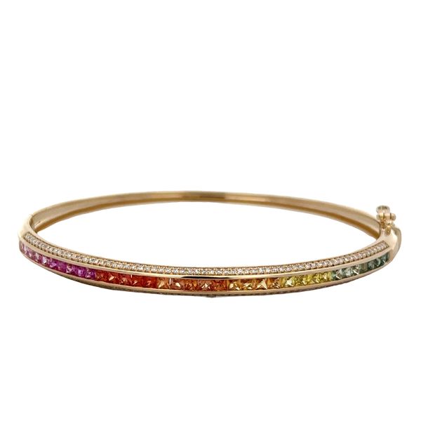 14k Yellow Gold Multicolor Sapphire & Diamond Hinged Bangle – 4.3mm Perry's Diamonds & Estate Jewelry Charlotte, NC