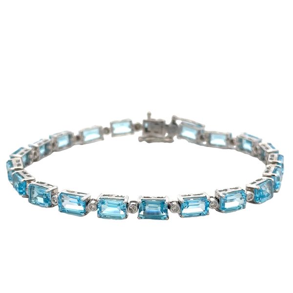 14k White Gold Blue Topaz & Diamond Bracelet – 7