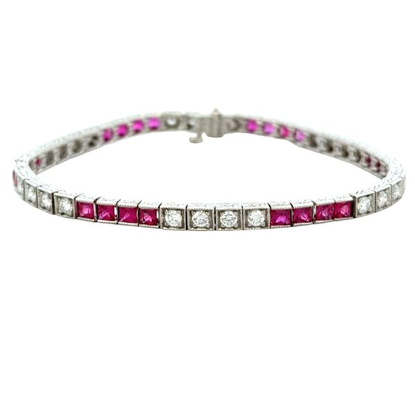 14k White Gold Art Deco-Inspired Ruby & Diamond Bracelet – 7