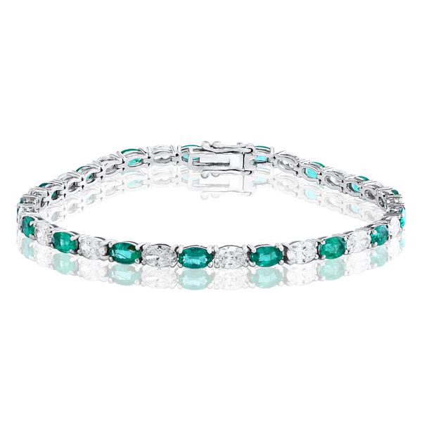 14k White Gold Emerald & Oval Diamond Bracelet – 7