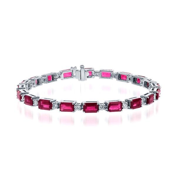 14k White Gold Ruby & Diamond Alternating Bracelet – 7