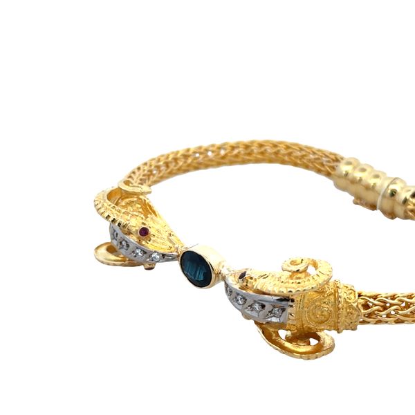 18k Yellow Gold Sapphire, Ruby & Diamond Ram's Head Bracelet – 7.75