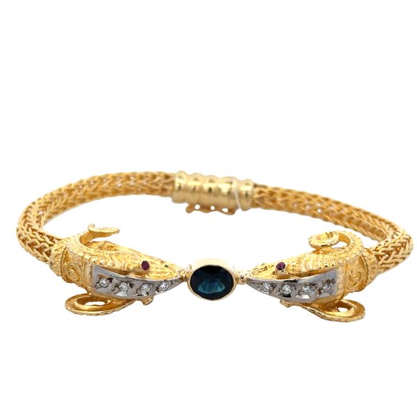 18k Yellow Gold Sapphire, Ruby & Diamond Ram's Head Bracelet – 7.75