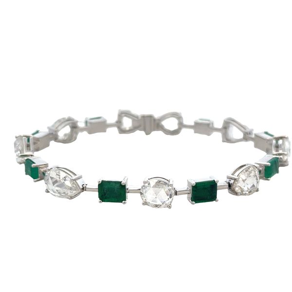 18k White Gold Emerald & Multi Shape Diamond Bracelet – 7 Inches Perry's Diamonds & Estate Jewelry Charlotte, NC