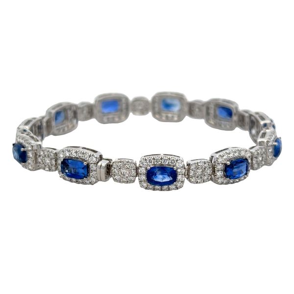 14k White Gold East-West Cushion Sapphire & Diamond Halo Bracelet Image 2 Perry's Diamonds & Estate Jewelry Charlotte, NC