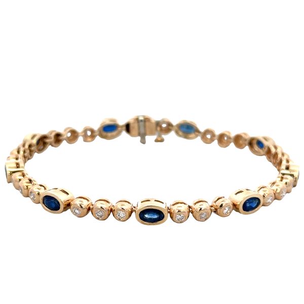 14k Yellow Gold Sapphire & Diamond Bezel Set Bracelet – 7