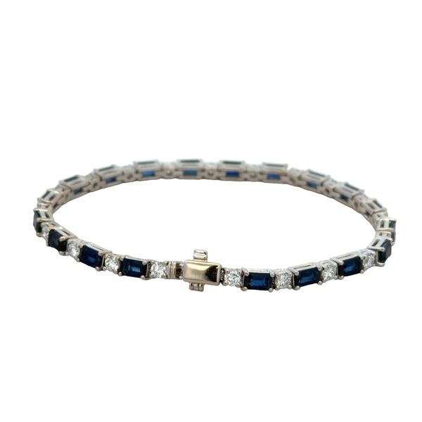 18k White Gold Emerald-Cut Blue Sapphire & Diamond Bracelet – 7