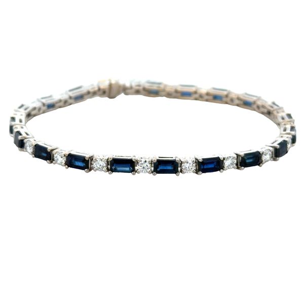 18k White Gold Emerald-Cut Blue Sapphire & Diamond Bracelet – 7